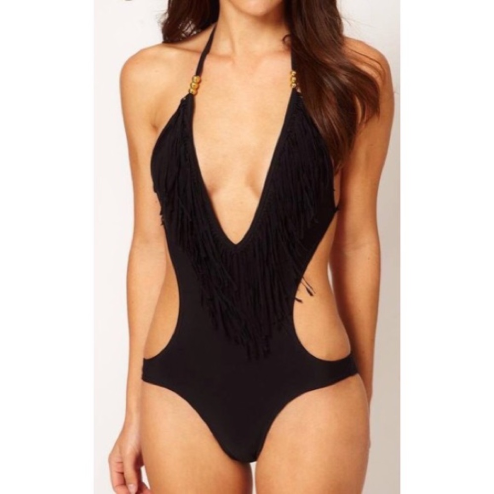 Black One Piece Swimsuit | Fringe Swimsuit